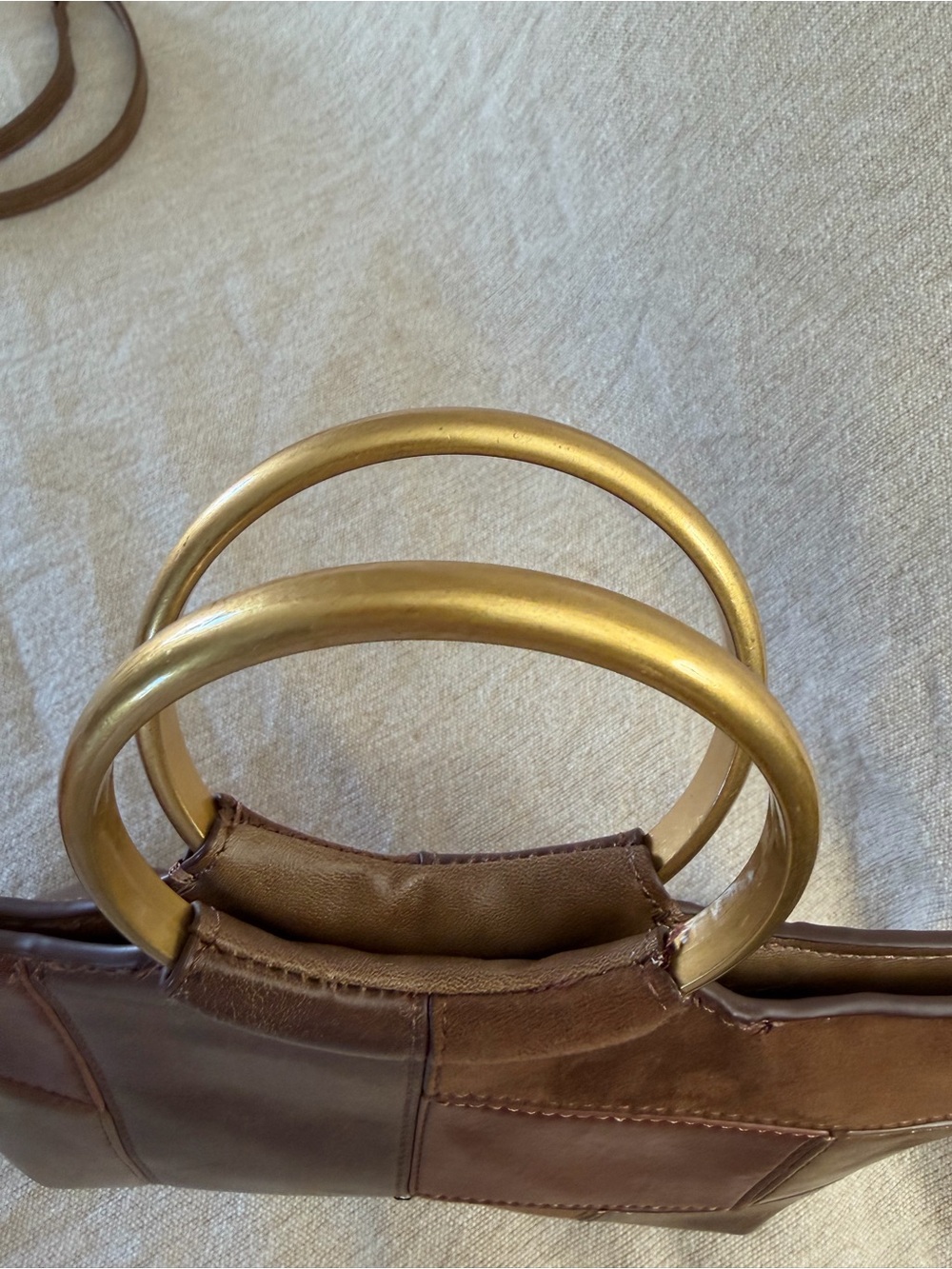 Zara Brown Patchwork Mini Bag with Gold Ring Handle - Picture 13 of 16